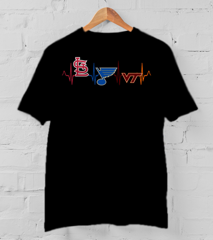 St. Louis Cardinals Blues Virginia Tech Hokies Heartbeat T-Shirt
