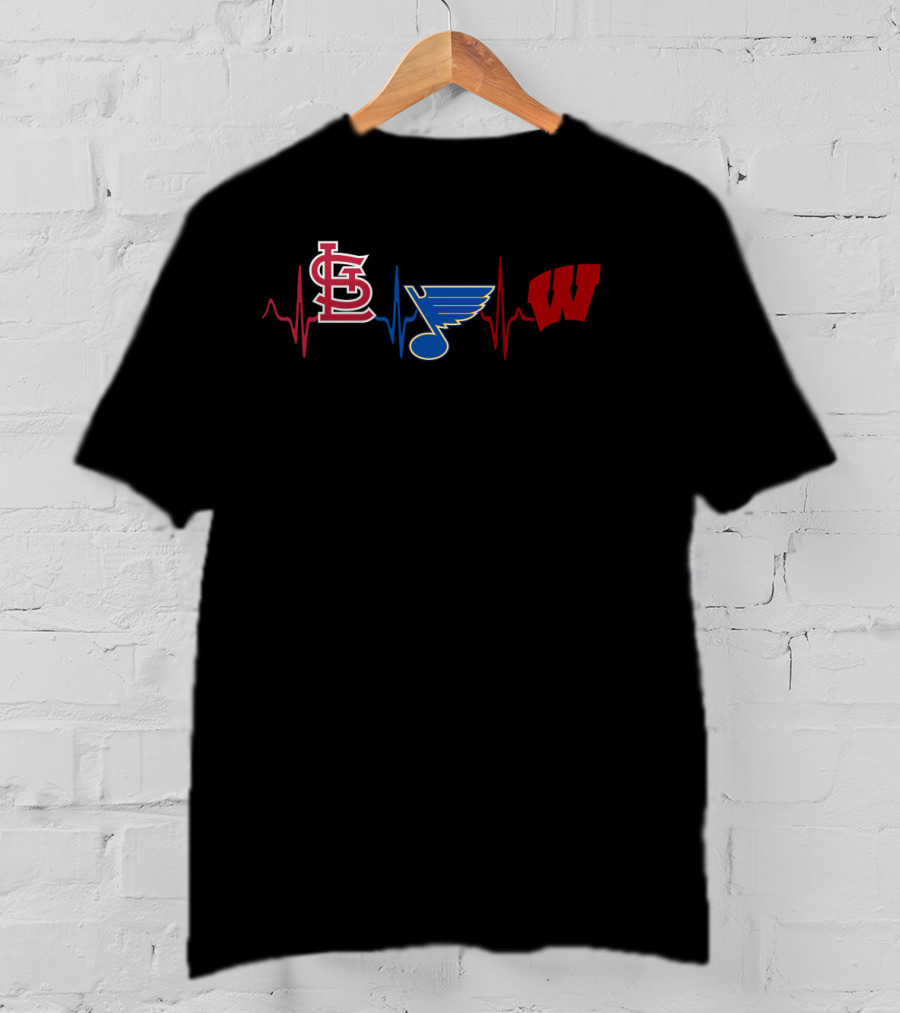 St. Louis Cardinals Blues Wisconsin Badgers Heartbeat Love T-Shirt