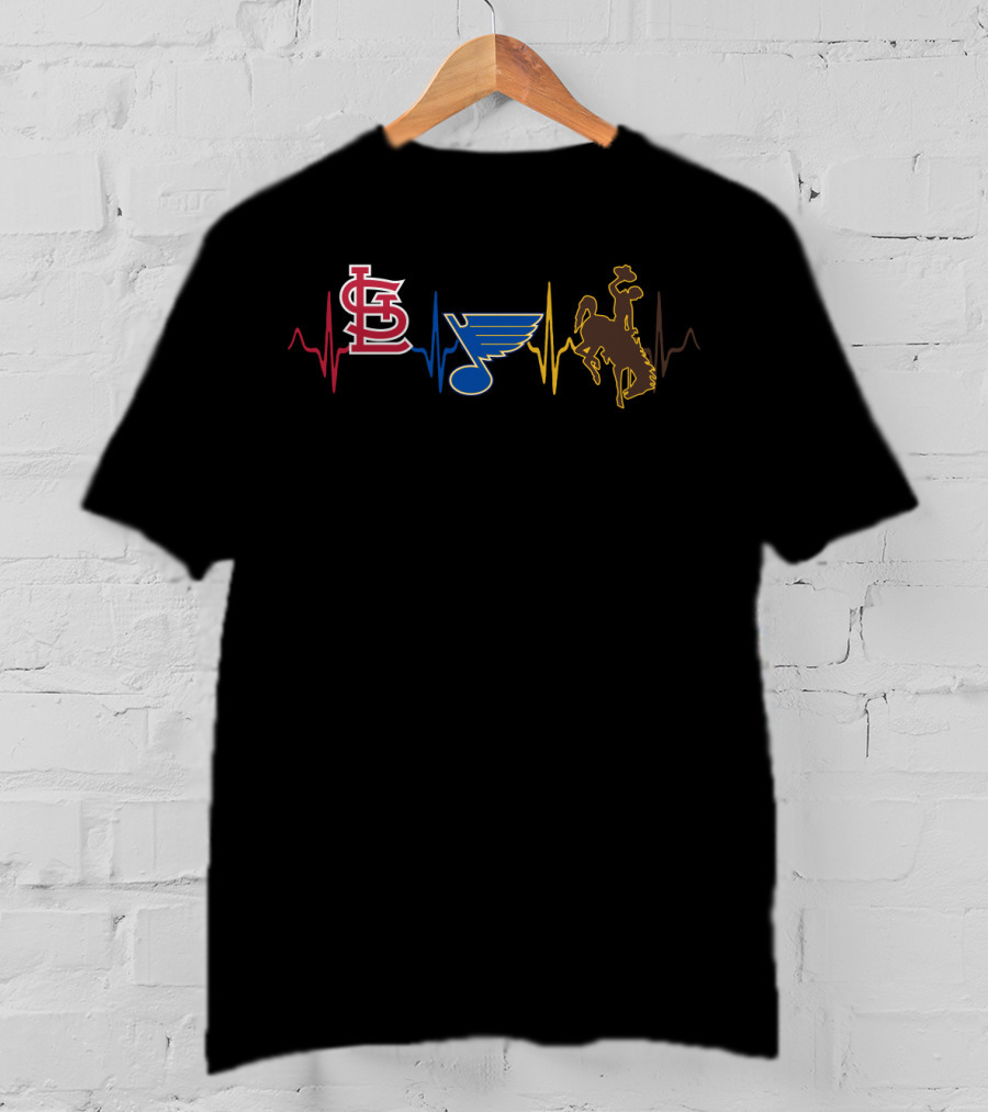 Love Stl Cardinals Blues Wyoming Cowboys Heartbeat T-Shirt