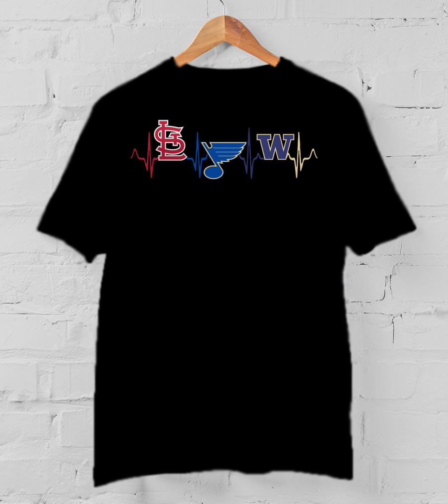 Stcardinals Blues W Logos With Heartbeat Lines T-Shirt