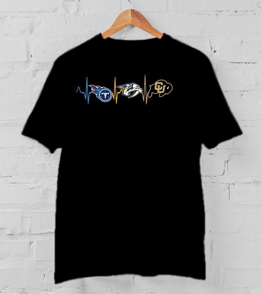 Tennessee Titans Nashville Predators Colorado Buffaloes Heartbeat T-Shirt