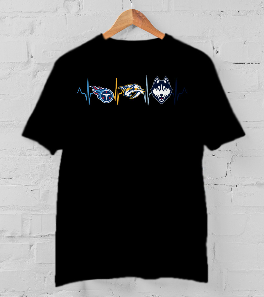 Titans Predators Huskies Heartbeat Love T-Shirt