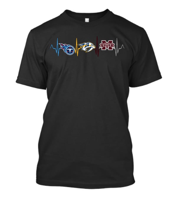 Tennessee Titans Nashville Predators Mississippi State Bulldogs Heartbeat T-Shirt