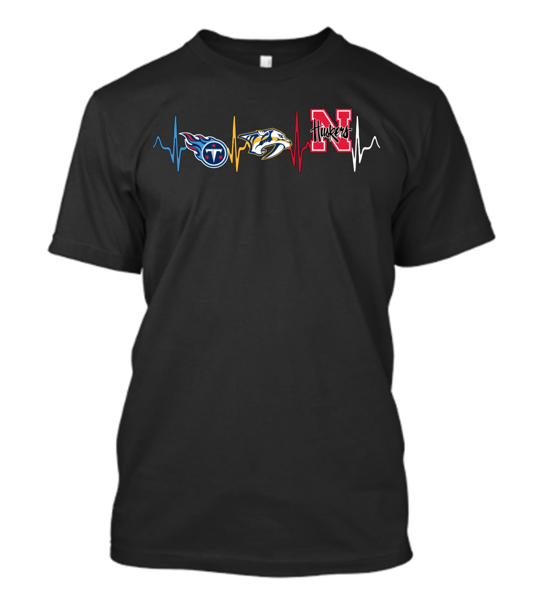 Tennessee Titans Nashville Predators Nebraska Cornhuskers Heartbeat Logos T-Shirt