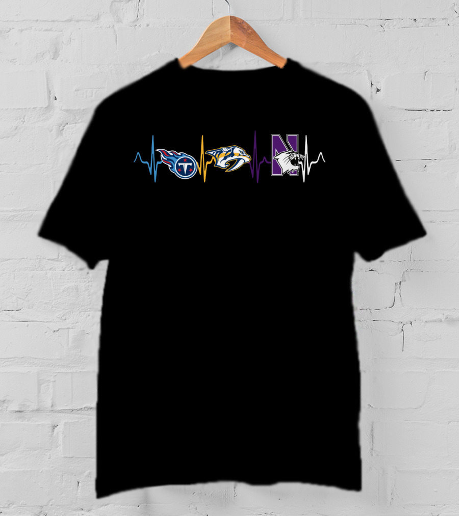 Tennessee Titans Nashville Predators Northwestern Wildcats Heartbeat T-Shirt