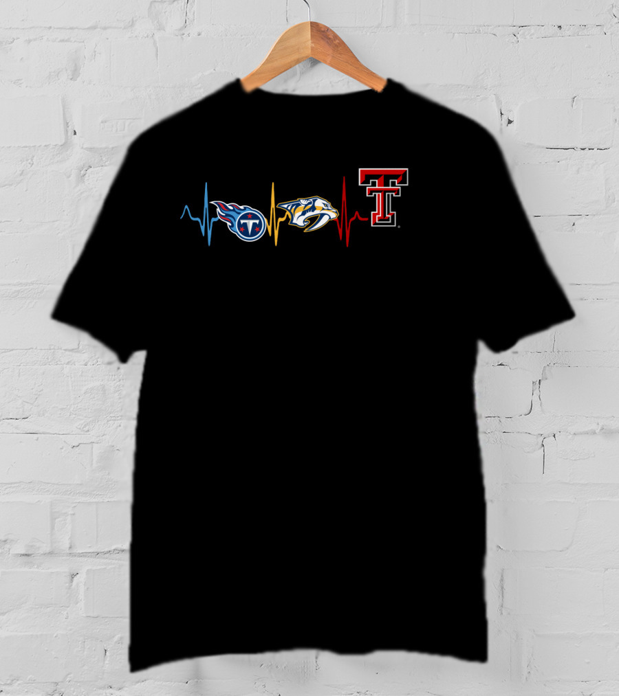 Tennessee Titans Nashville Predators Texas Tech Red Raiders Heartbeat T-Shirt