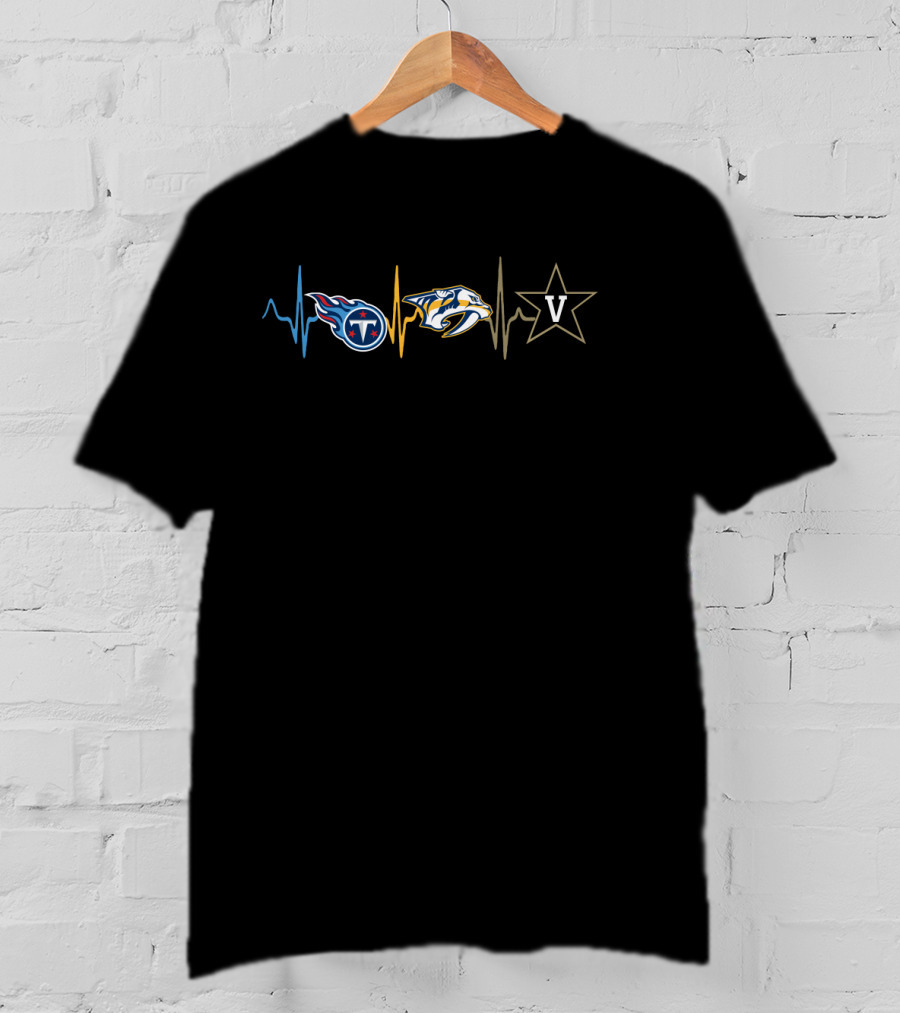 Tennessee Titans Nashville Predators Vanderbilt Commodores Heartbeat T-Shirt