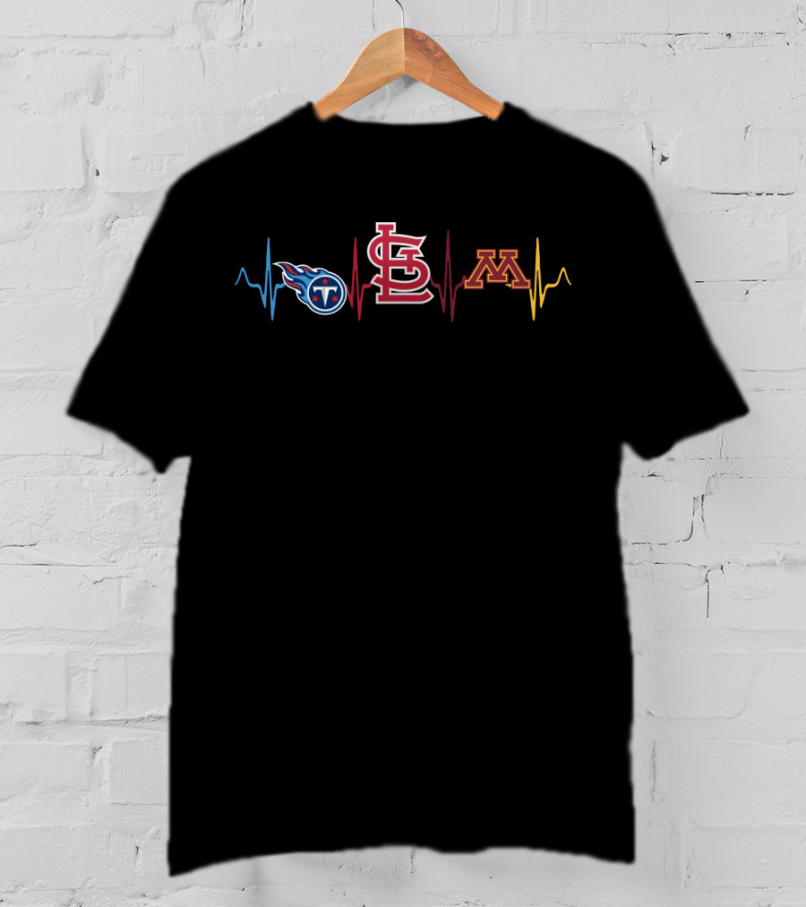 Love Titans St. Louis Cardinals Minnesota Gophers Heartbeat T-Shirt