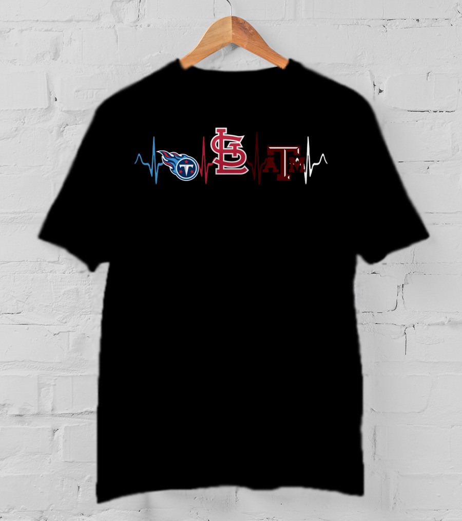 Love Titans St. Louis Cardinals Texas A&M Aggies Heartbeat T-Shirt