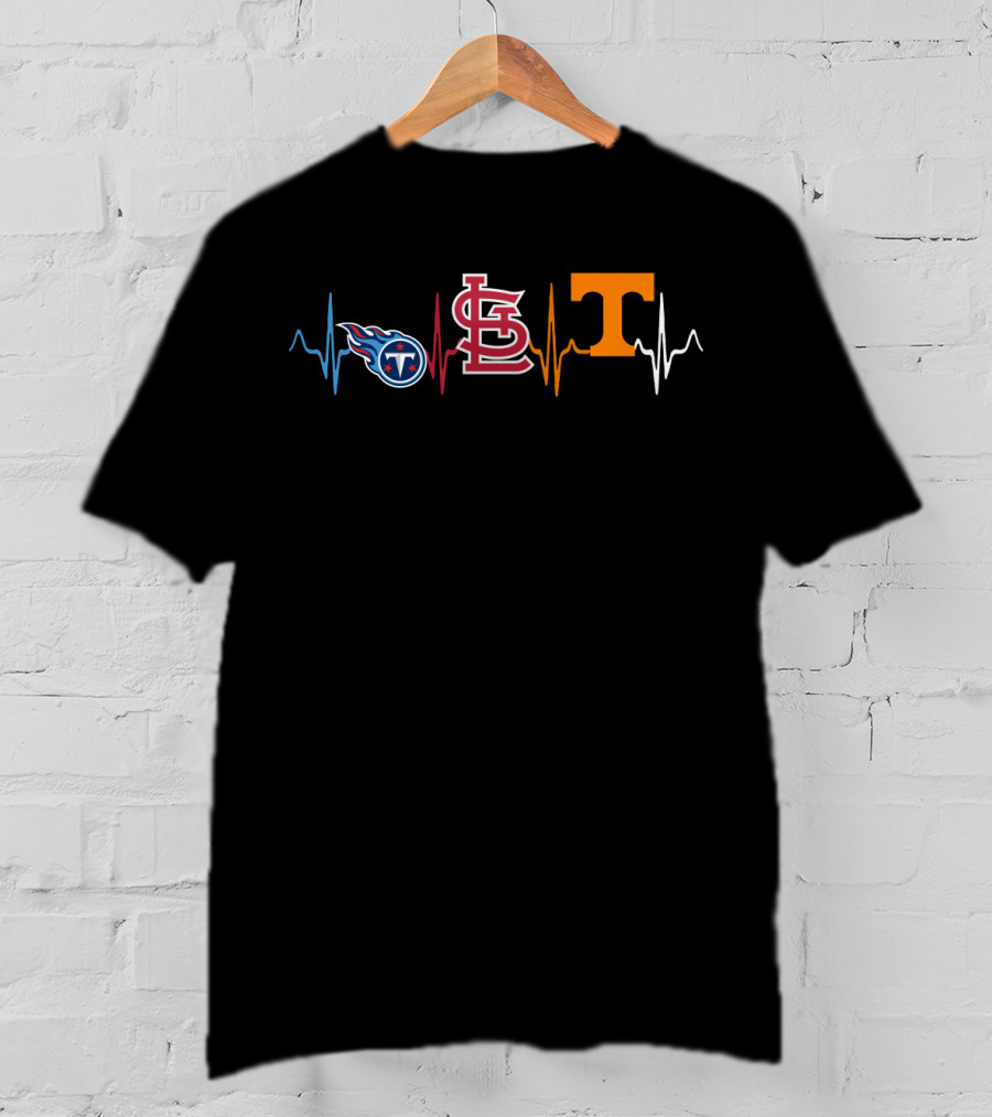 Love Titans St. Louis Cardinals Tennessee Vols Heartbeat T-Shirt