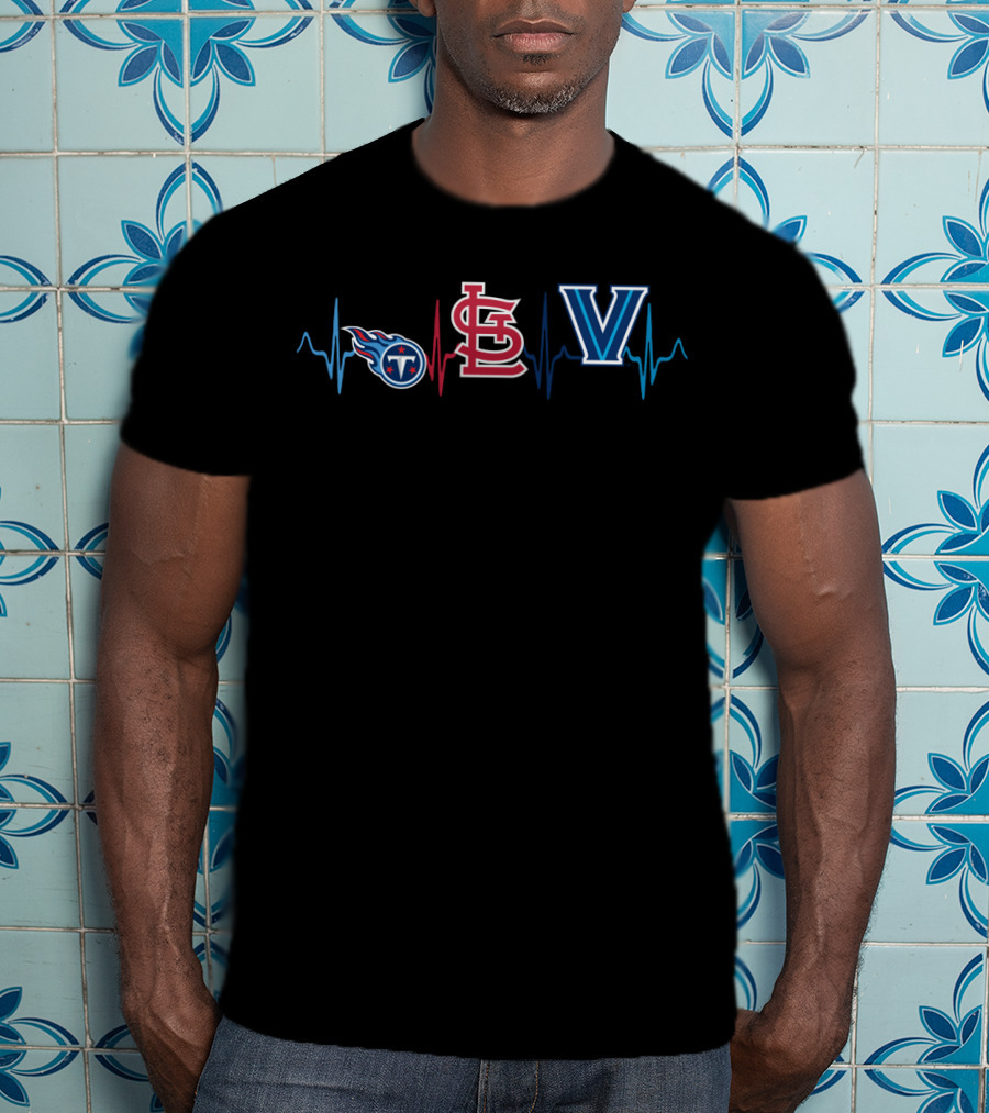 Tennessee Titans And St. Louis Cardinals With Villanova Wildcats Heartbeat T-Shirt