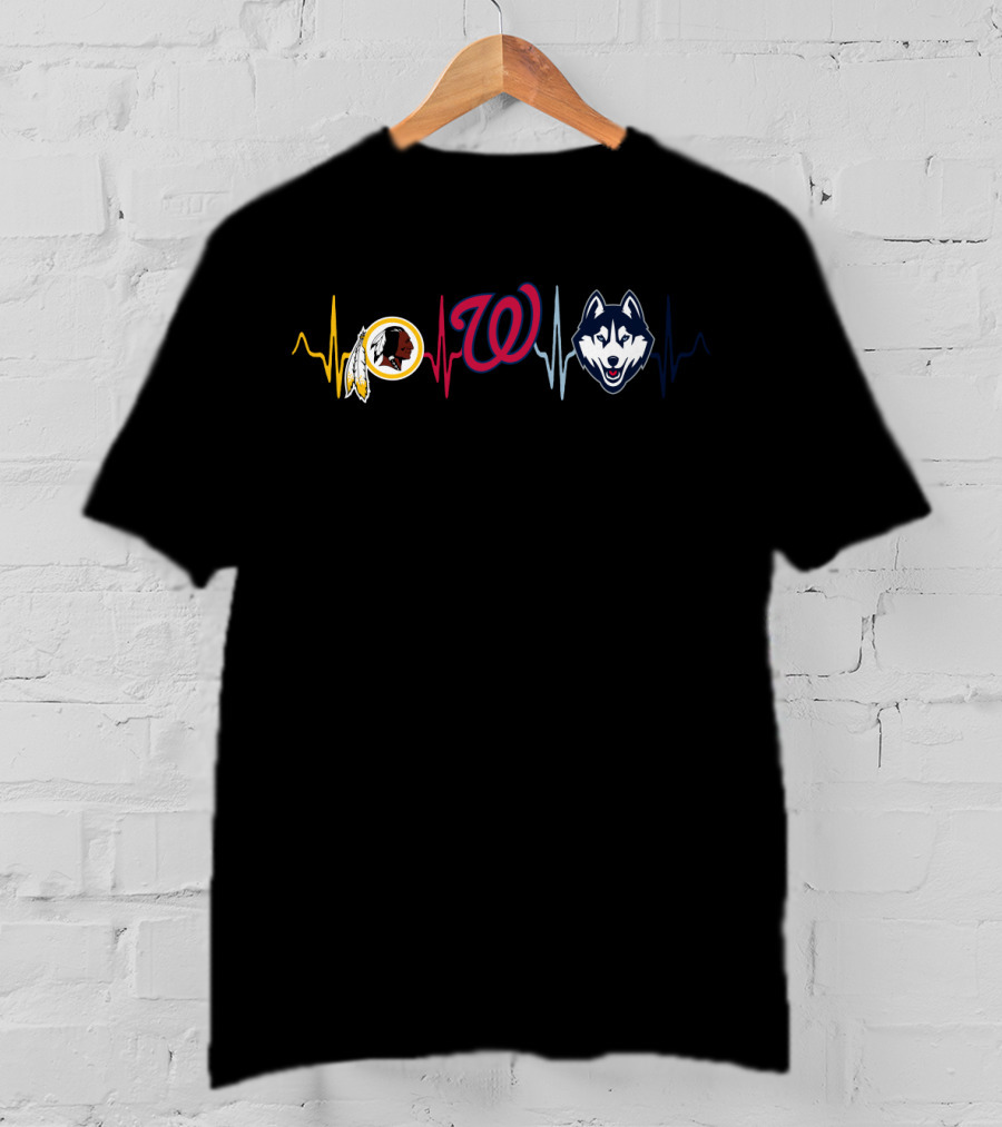 Love Redskins Nationals Huskies Heartbeat T-Shirt