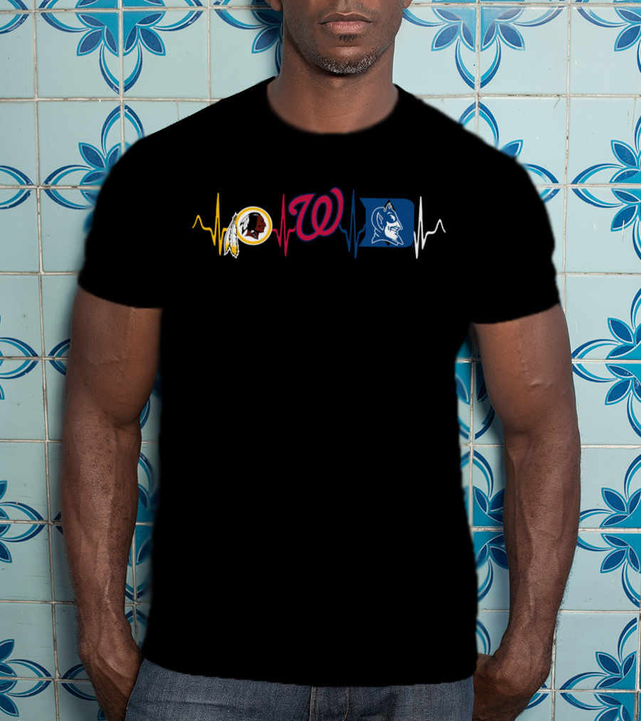 Redskins Nationals Dbd Logos With Heartbeat Line T-Shirt