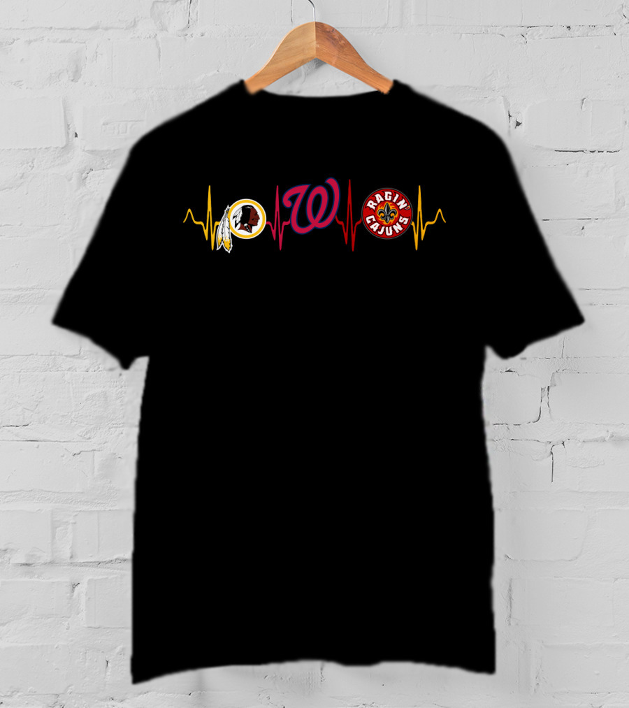 Redskins Nationals Ragin Cajuns Heartbeat T-Shirt
