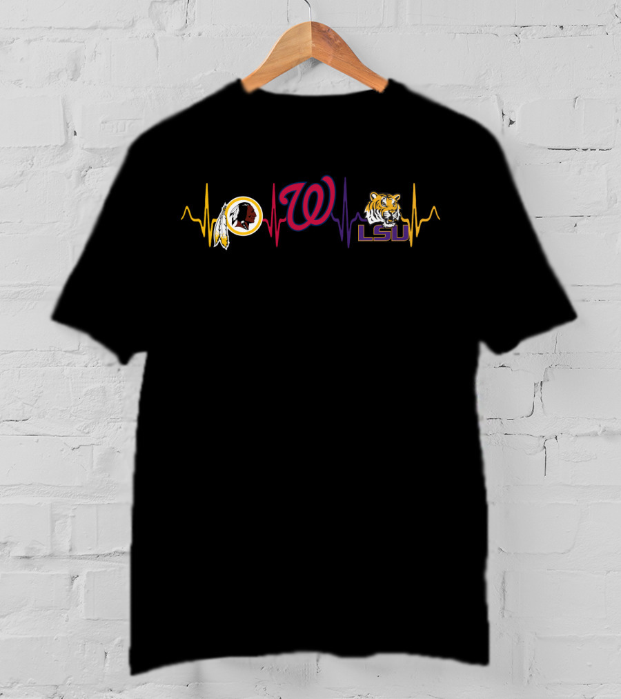 Love Redskins Washington Nationals Lsu Tigers Heartbeat T-Shirt
