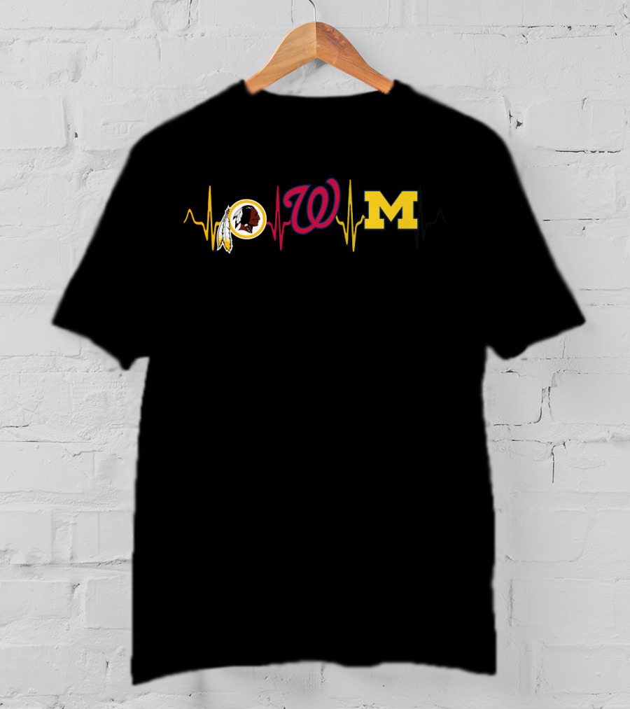 Redskins Nationals Michigan Wolverines Heartbeat Logo Combination T-Shirt