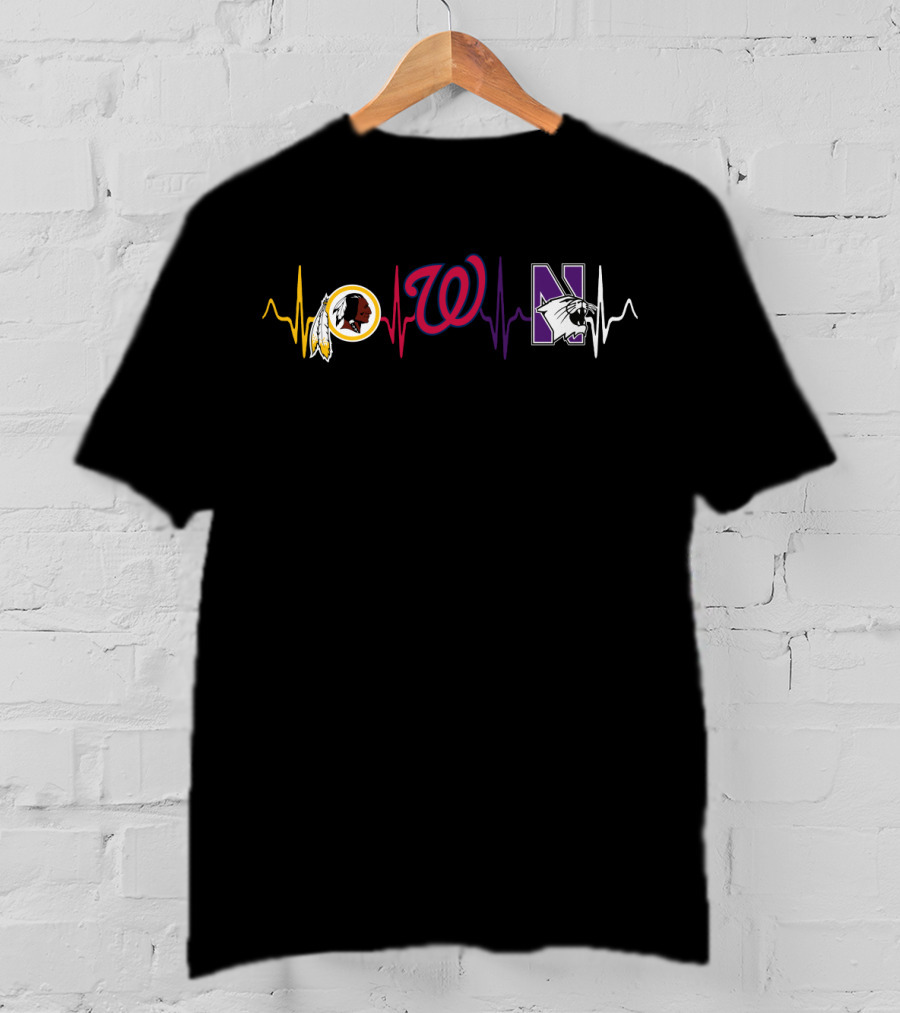 Love Redskins Washington Nationals Northwestern Wildcats Heartbeat T-Shirt