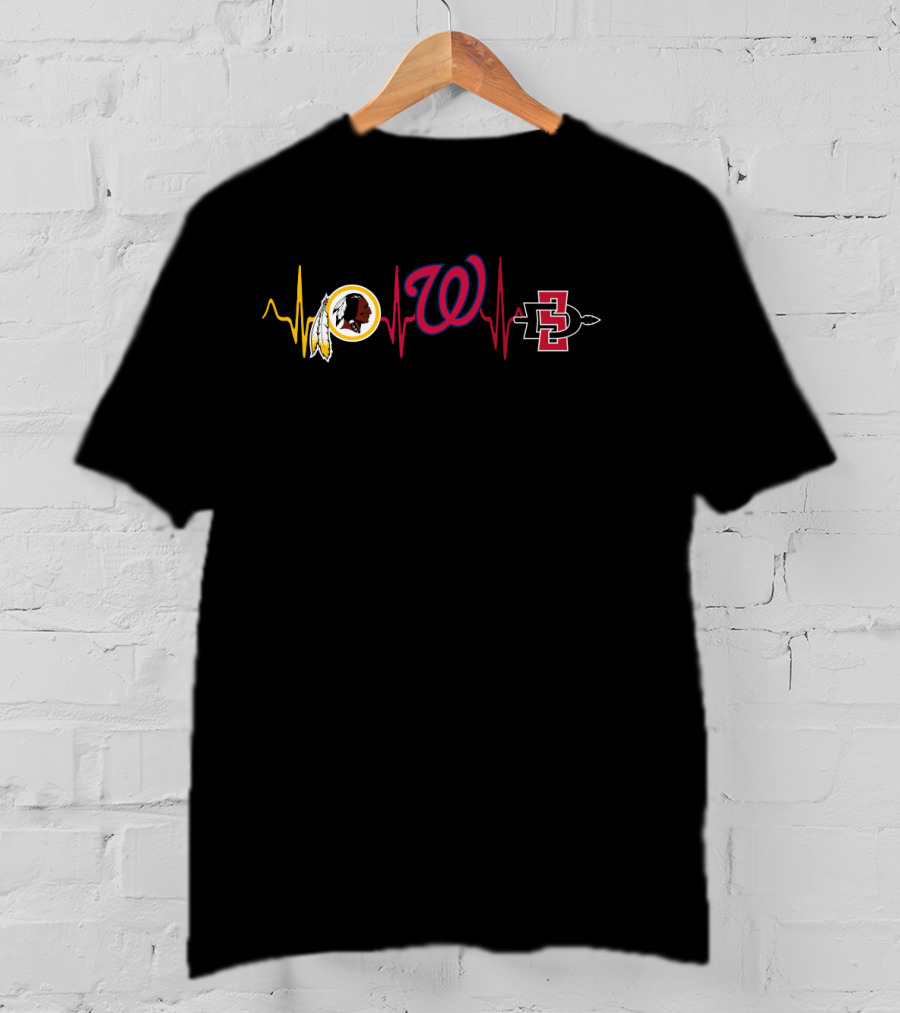 Love Washington Redskins Nationals Sdsa Heartbeat Logos T-Shirt