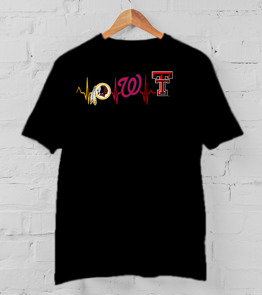 Love Redskins Nationals Texas Tech Heartbeat T-Shirt