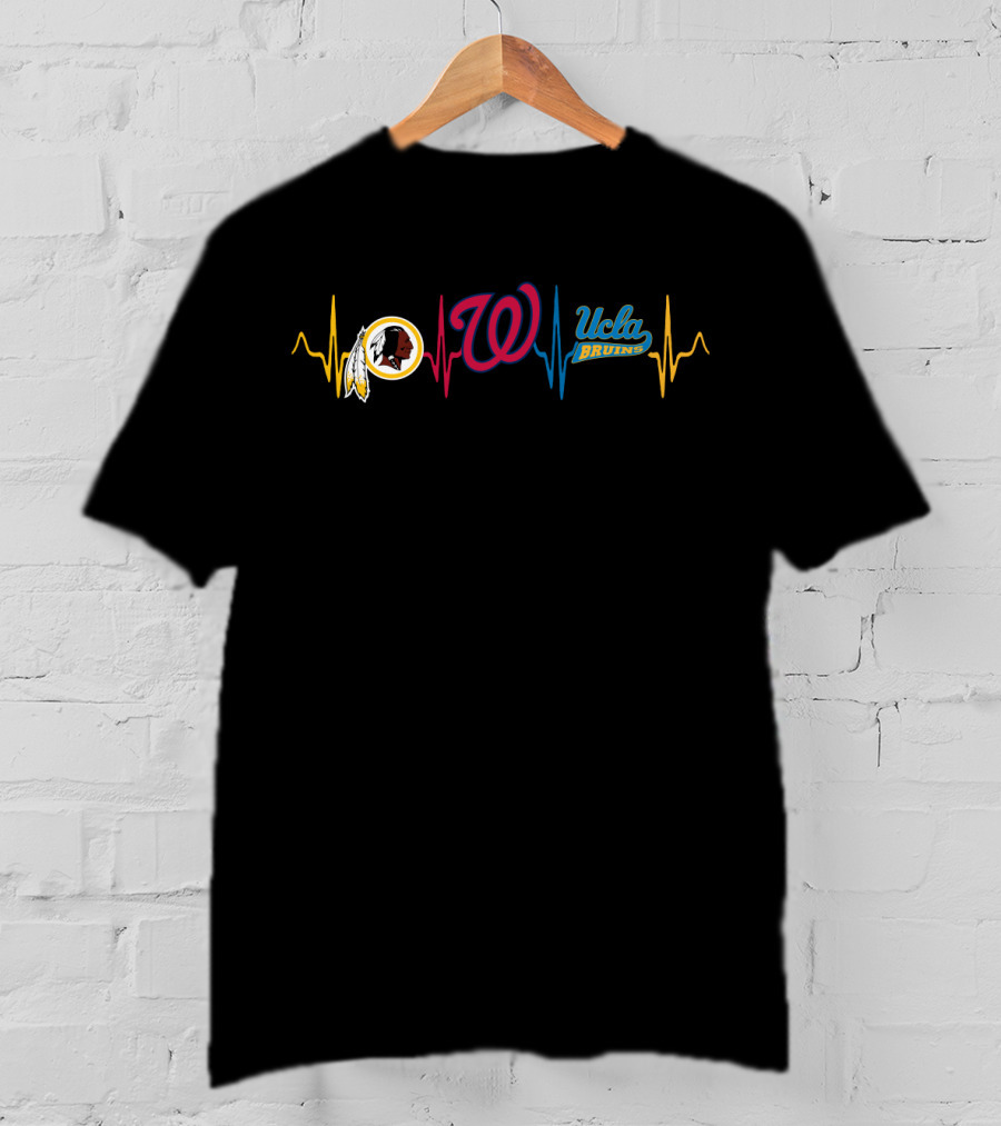 Love Washington Redskins Nationals Ucla Bruins With Heartbeat Lines T-Shirt