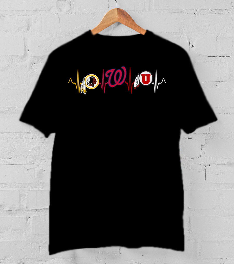 Love Redskins Washington Nationals Utah U Heartbeat T-Shirt