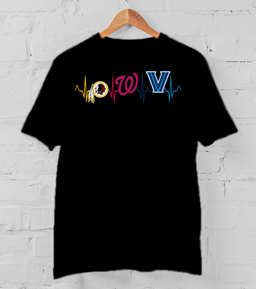 Love For Redskins Nationals Villanova Fan Heartbeat Style T-Shirt