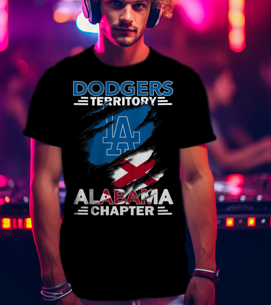 Dodgers Territory Alabama Chapter LA Logo Red X Flag T-Shirt