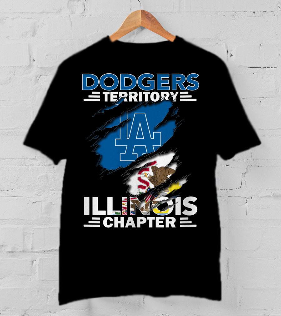 Dodgers Territory Illinois Chapter LA Logo And Illinois Flag Emblem T-Shirt
