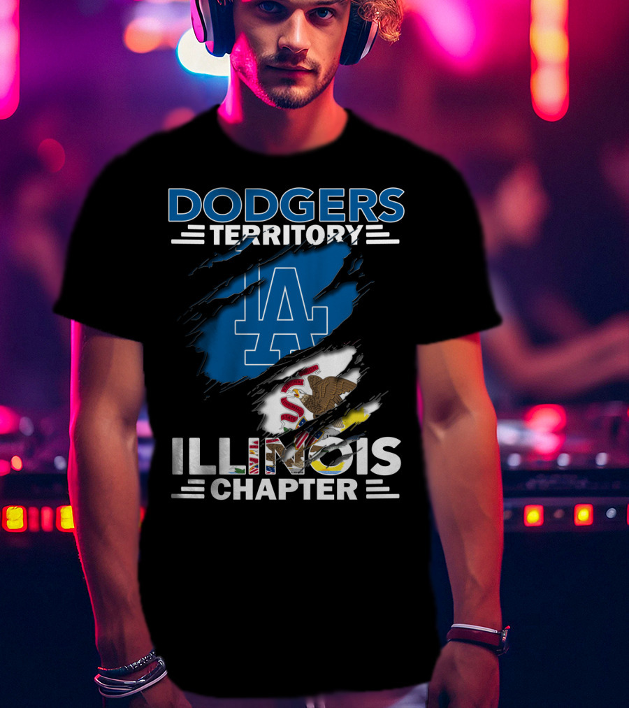 Dodgers Territory Illinois Chapter LA Logo And Illinois Flag Emblem T-Shirt