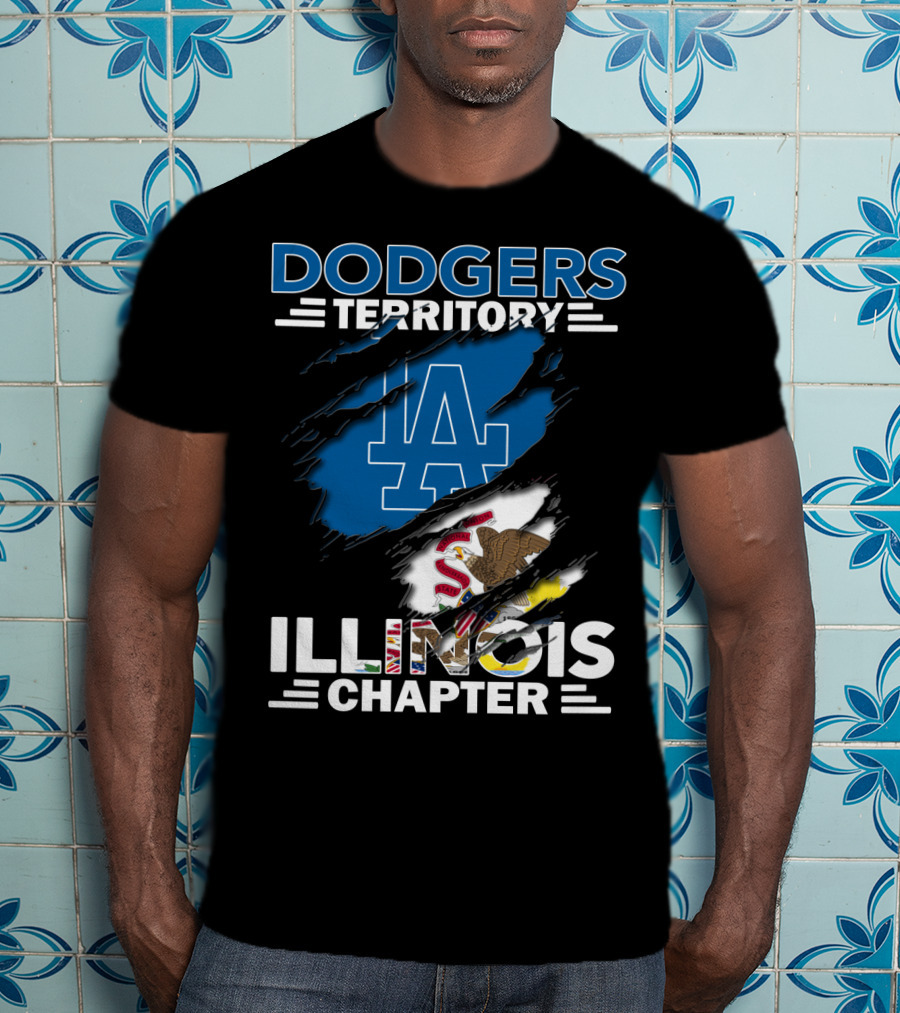 Dodgers Territory Illinois Chapter LA Logo And Illinois Flag Emblem T-Shirt
