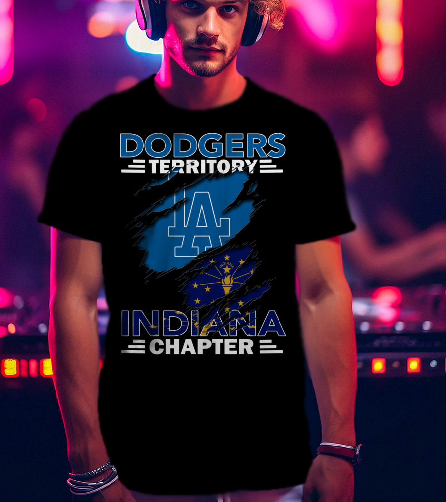 Dodgers Territory Indiana Chapter LA Logo Indiana Flag T-Shirt