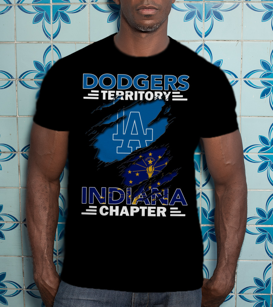 Dodgers Territory Indiana Chapter LA Logo Indiana Flag T-Shirt