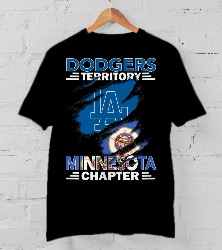 Dodgers Territory Minnesota Chapter LA Logo With Minnesota State Flag Elements T-Shirt