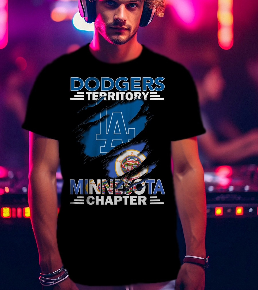 Dodgers Territory Minnesota Chapter LA Logo With Minnesota State Flag Elements T-Shirt