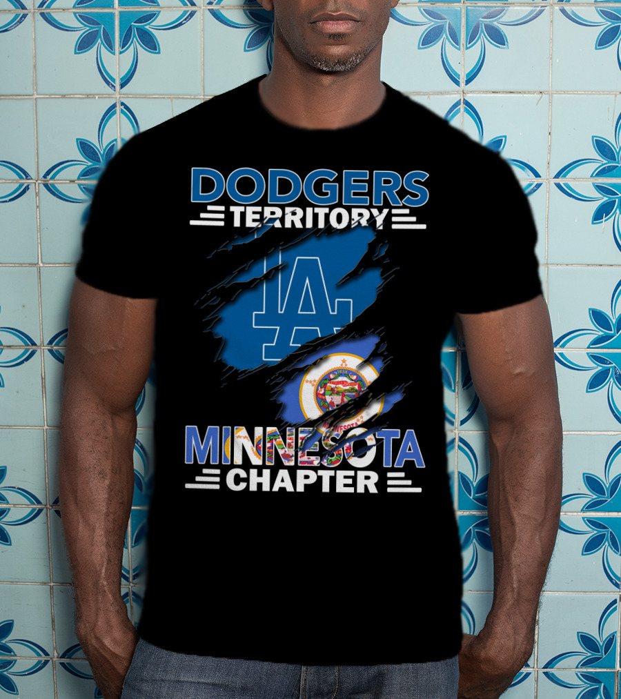 Dodgers Territory Minnesota Chapter LA Logo With Minnesota State Flag Elements T-Shirt