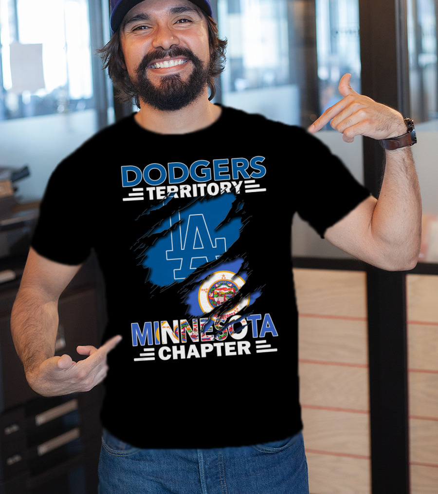 Dodgers Territory Minnesota Chapter LA Logo With Minnesota State Flag Elements T-Shirt