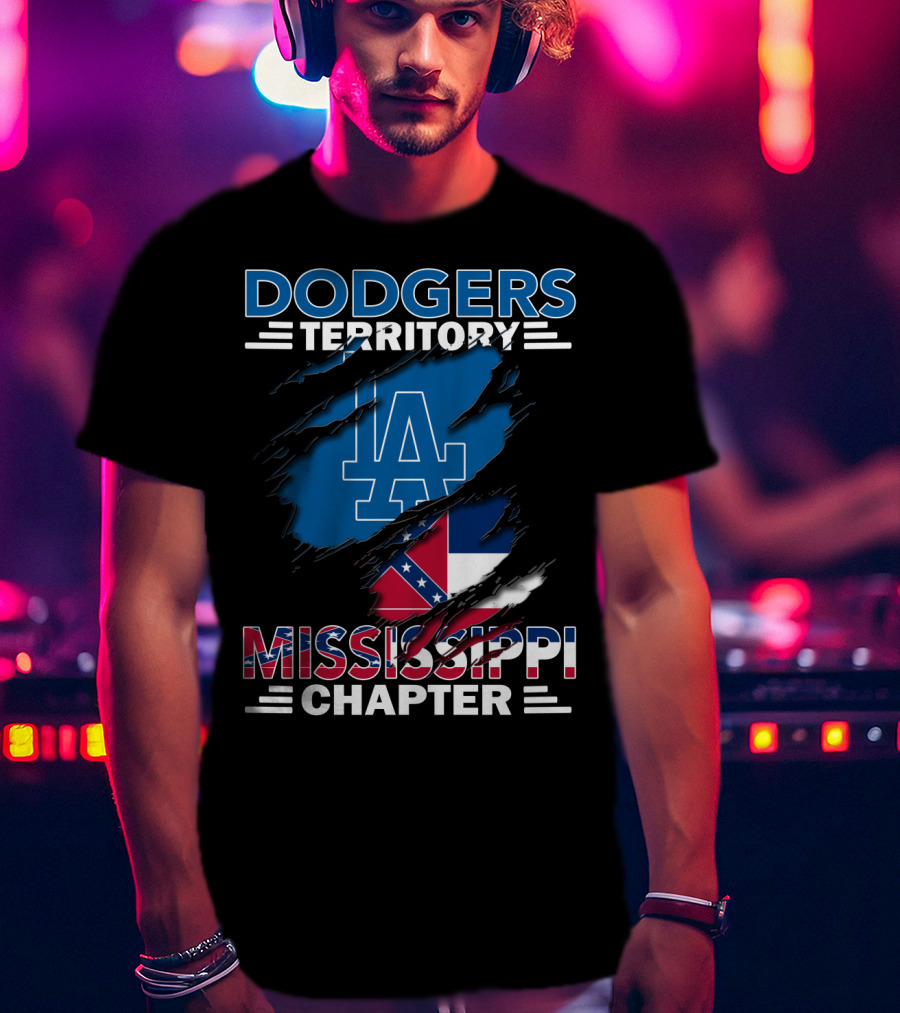 Dodgers Territory Mississippi Chapter LA Logo And Flag Elements T-Shirt