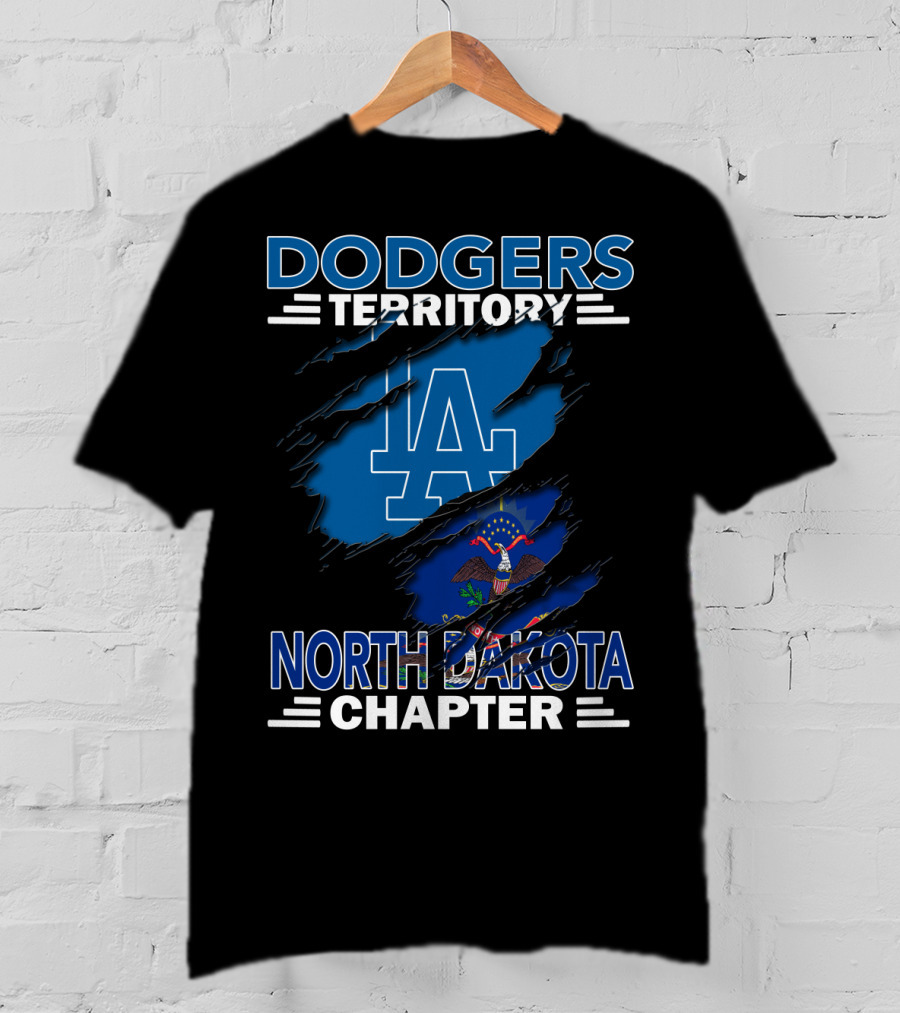 Dodgers Territory North Dakota Chapter LA Logo And State Flag T-Shirt
