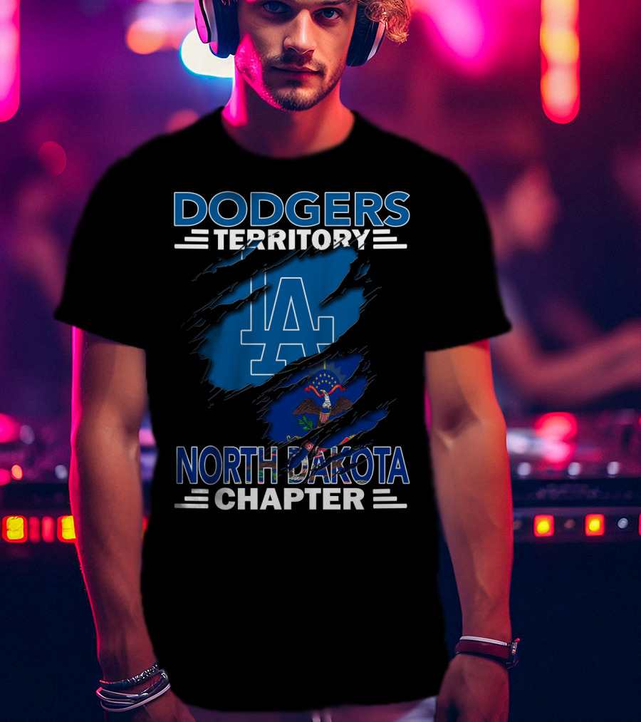 Dodgers Territory North Dakota Chapter LA Logo And State Flag T-Shirt