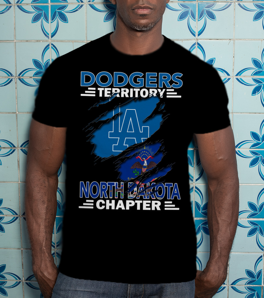 Dodgers Territory North Dakota Chapter LA Logo And State Flag T-Shirt