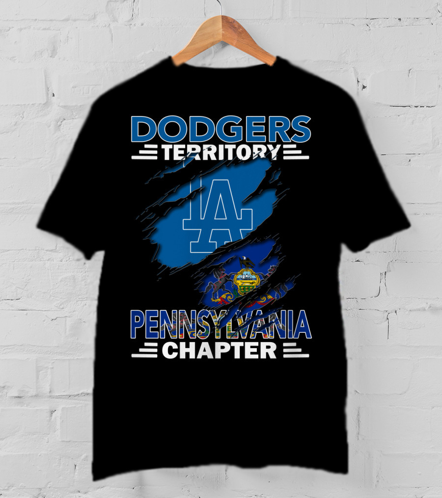 Dodgers Territory Pennsylvania Chapter LA Logo With Pennsylvania State Flag T-Shirt