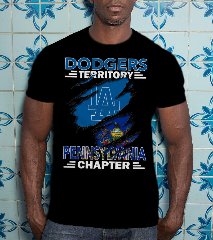 Dodgers Territory Pennsylvania Chapter LA Logo With Pennsylvania State Flag T-Shirt
