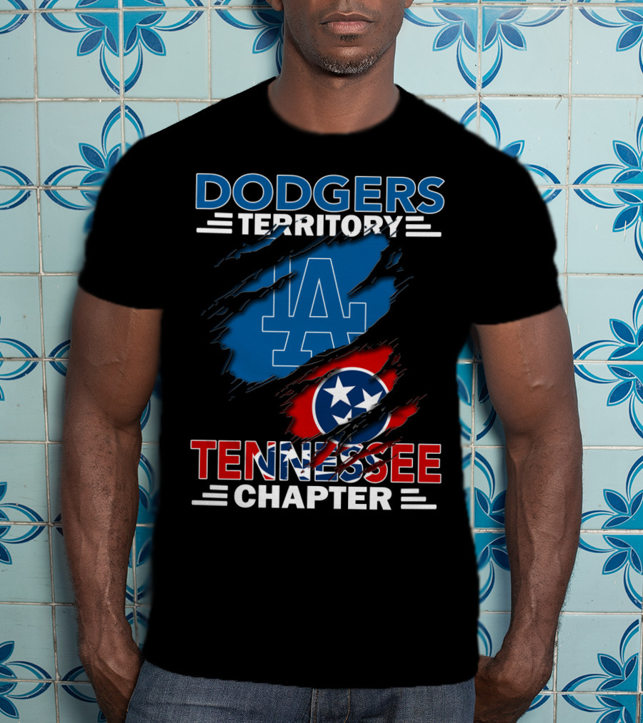 Dodgers Territory LA Logo Tennessee Chapter Tri-Star Flag T-Shirt