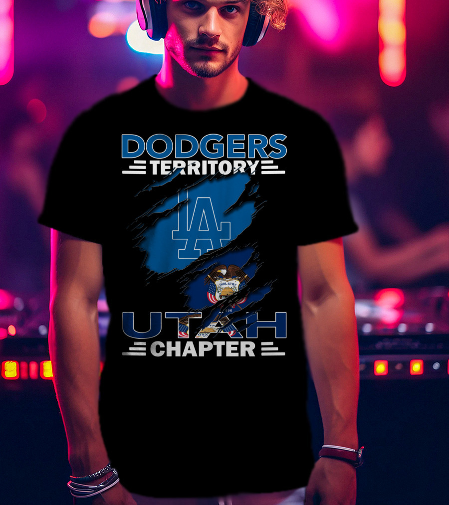 Dodgers Territory Utah Chapter LA Logo And Utah State Flag T-Shirt