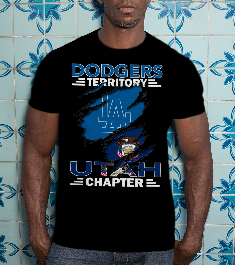 Dodgers Territory Utah Chapter LA Logo And Utah State Flag T-Shirt