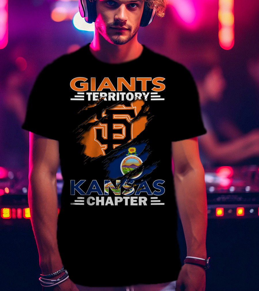 San Francisco Giants Territory Kansas Chapter Logo And Flag Bust T-Shirt