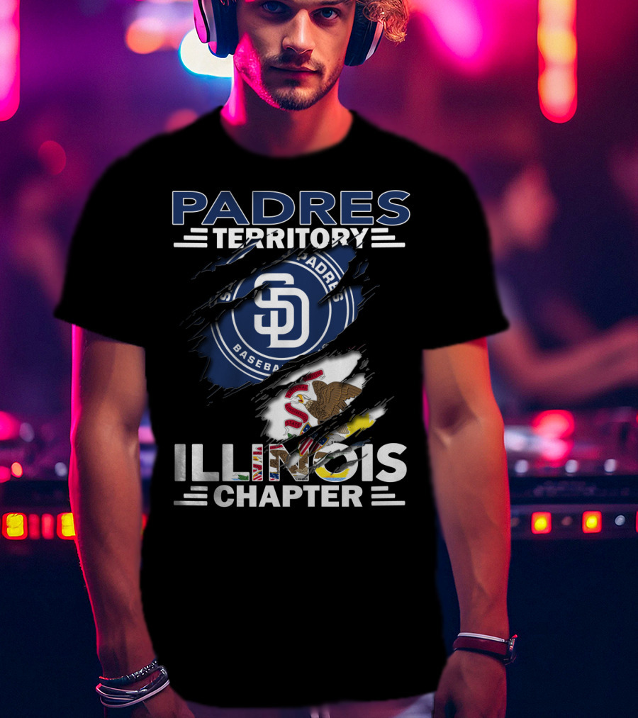 Padres Territory SD Baseball Illinois Chapter Logo With State Flag Elements T-Shirt