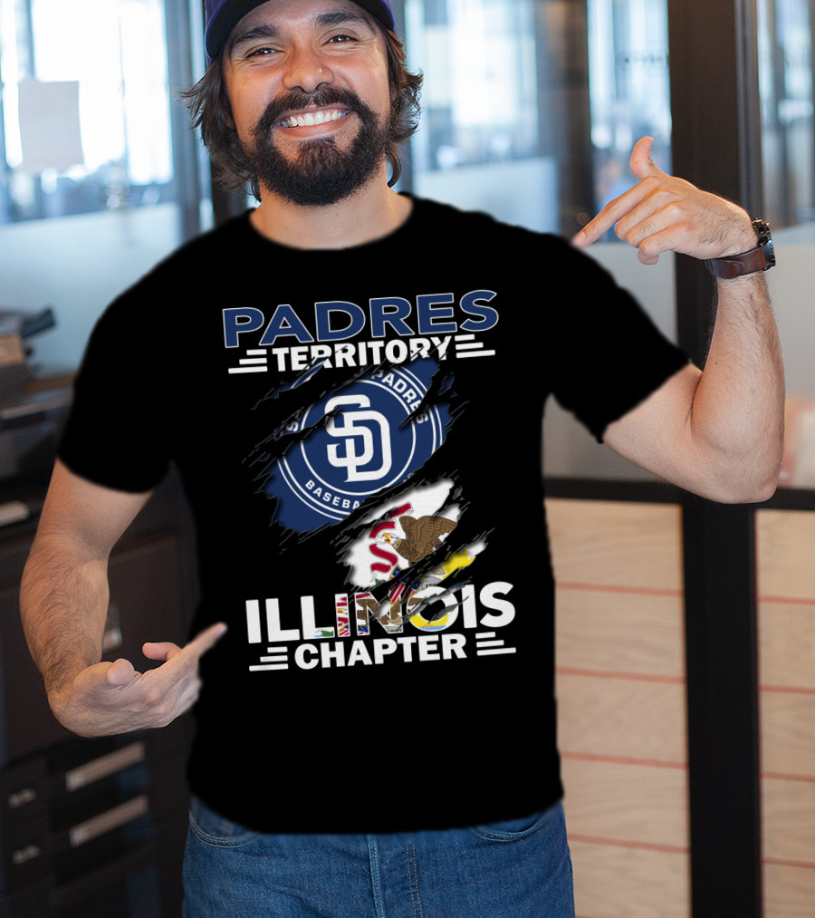 Padres Territory SD Baseball Illinois Chapter Logo With State Flag Elements T-Shirt