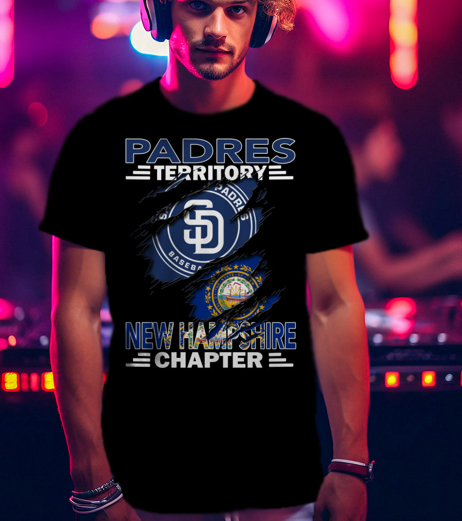 Padres Territory New Hampshire Chapter San Diego Padres Baseball Logo New Hampshire Flag T-Shirt