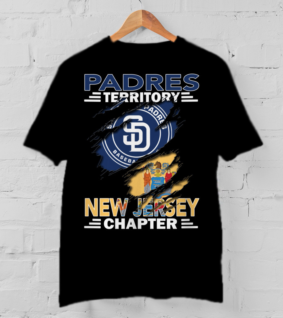 Padres Territory New Jersey Chapter SD Baseball Logo And State Flag Elements T-Shirt